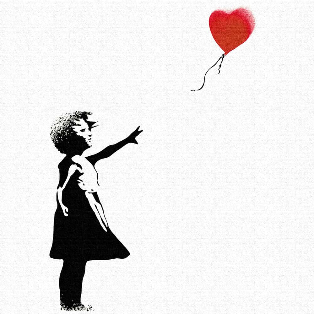 オークションに出品された Banksy の“少女と風船”が落札直後に